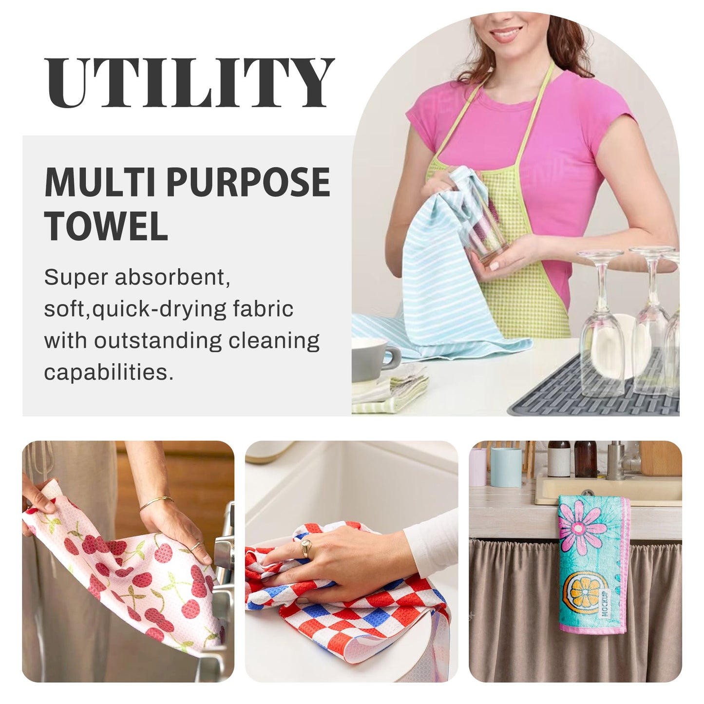 Waffle Weave Kitchen Towel – 16"x26" Quick Dry & Absorbent