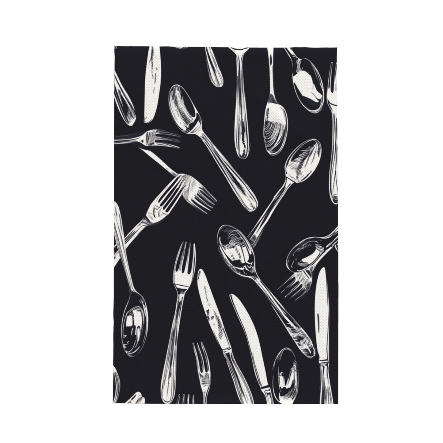 Black Cutlery Print Waffle Kitchen Towel | Retro Diner Vibe · Super Absorbent & Quick-Dry