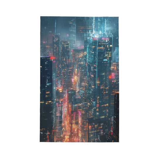 Cyberpunk Cityscape Waffle Kitchen Towel | 16"x26" Fast Drying Decorative Towel